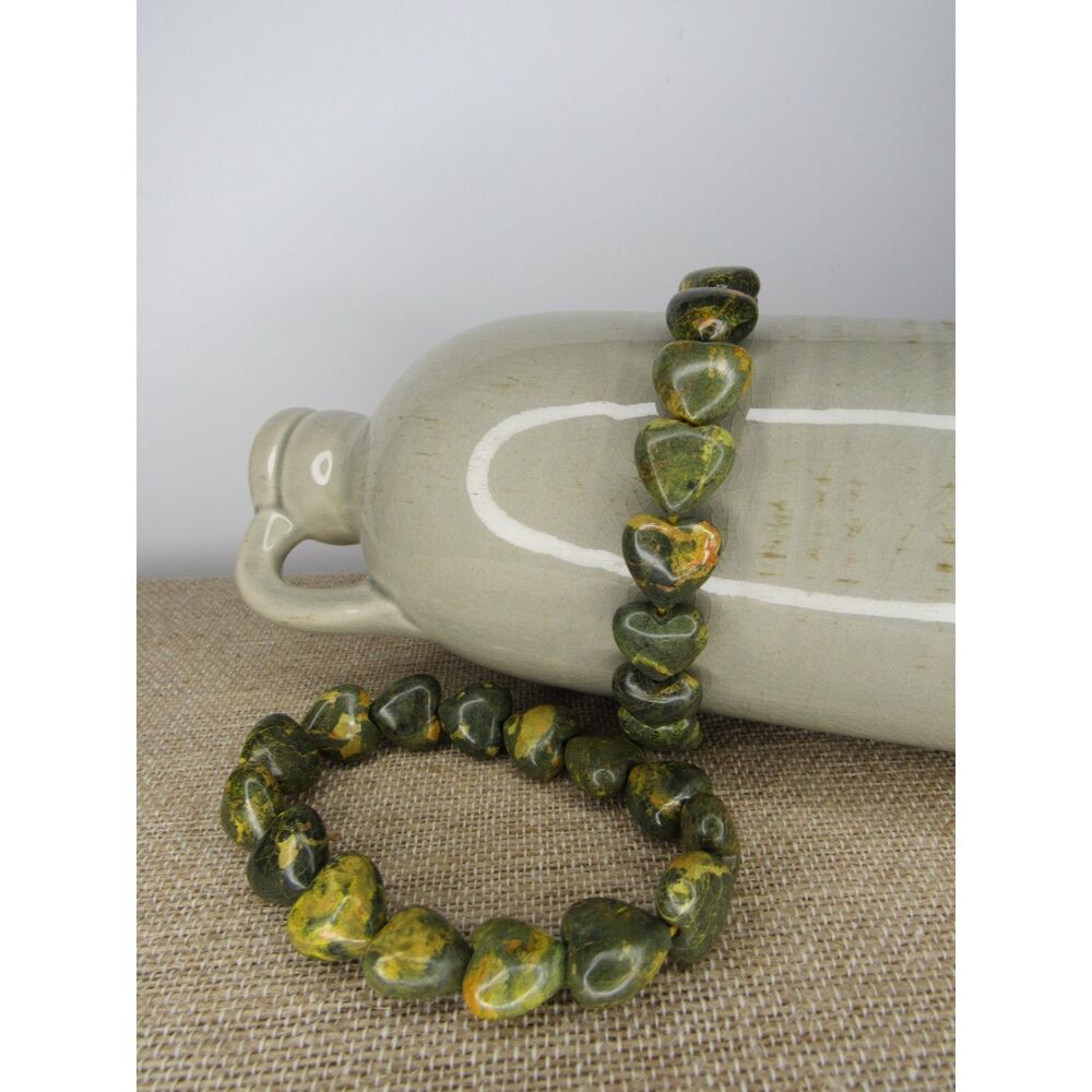 Green Jasper Heart Shaped Bracelet Beads